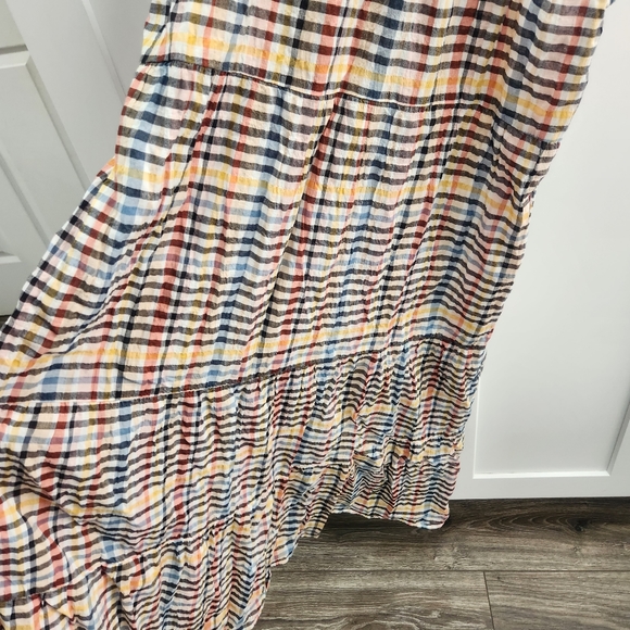 Loft Plaid Tiered Flutter Sleeve Midi Dress Whisper White Small T4 - Picture 3 of 11